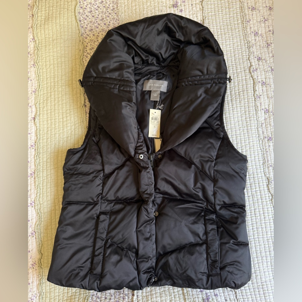 NWT Ann Taylor Black Quilted Vest with High Collar